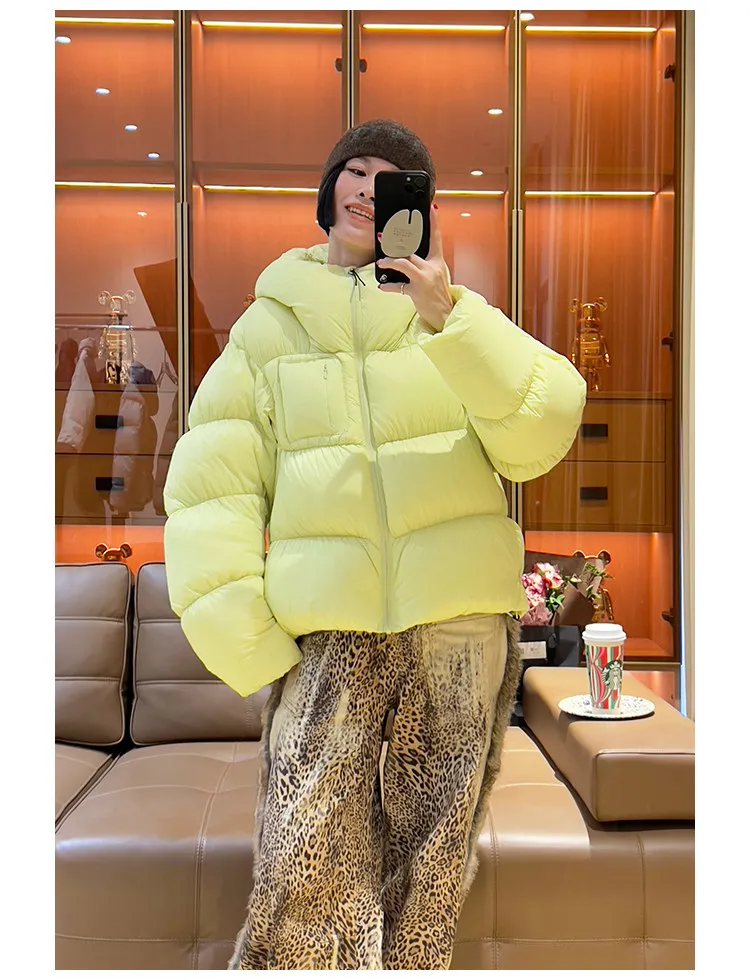 Y2K Puffer Jacket Women Loose Hooded Parkas Short Thick Warm Windproof Winter Coat Fashion Streetwear Casual Oversized Outerwear