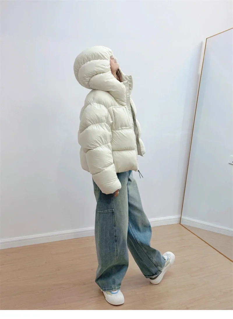 Y2K Puffer Jacket Women Loose Hooded Parkas Short Thick Warm Windproof Winter Coat Fashion Streetwear Casual Oversized Outerwear
