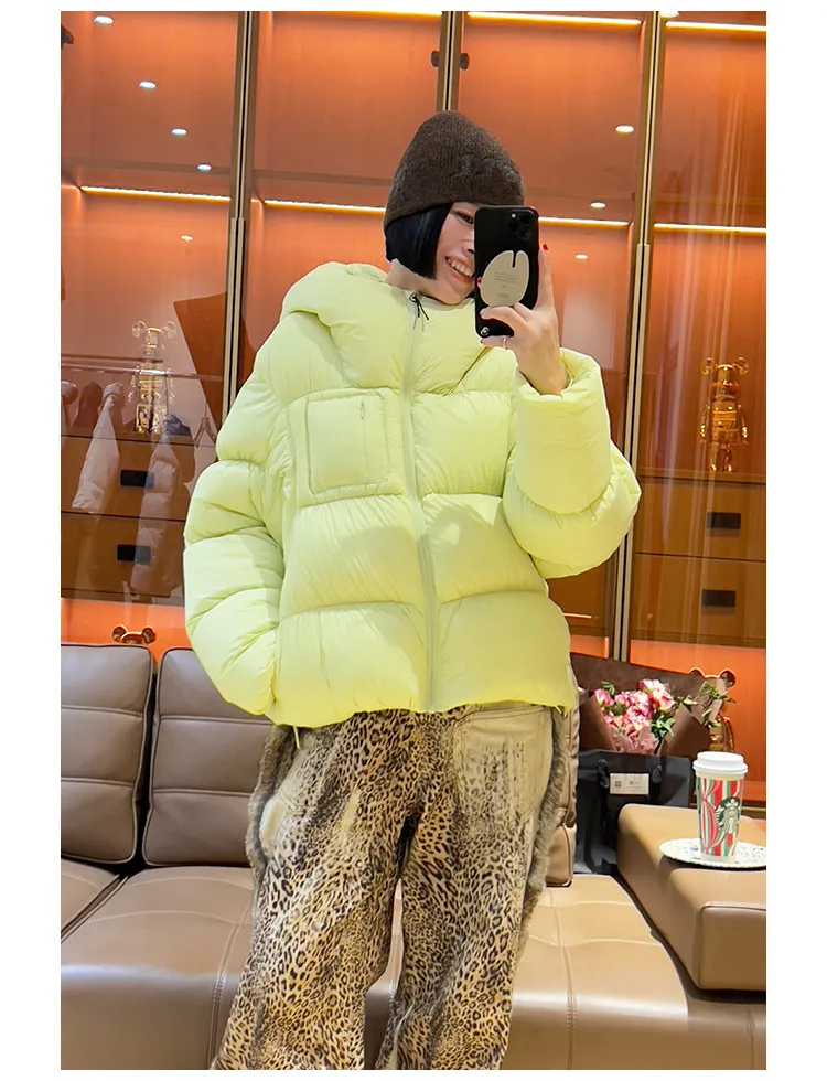 Y2K Puffer Jacket Women Loose Hooded Parkas Short Thick Warm Windproof Winter Coat Fashion Streetwear Casual Oversized Outerwear