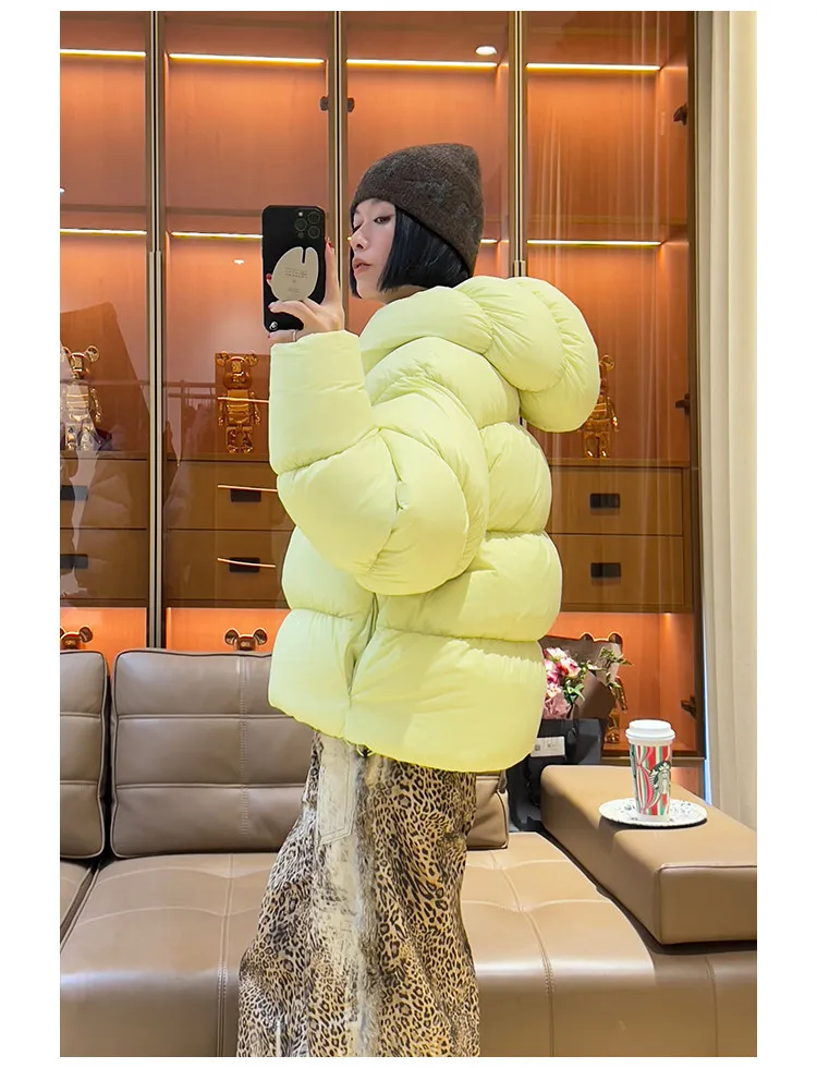 Y2K Puffer Jacket Women Loose Hooded Parkas Short Thick Warm Windproof Winter Coat Fashion Streetwear Casual Oversized Outerwear