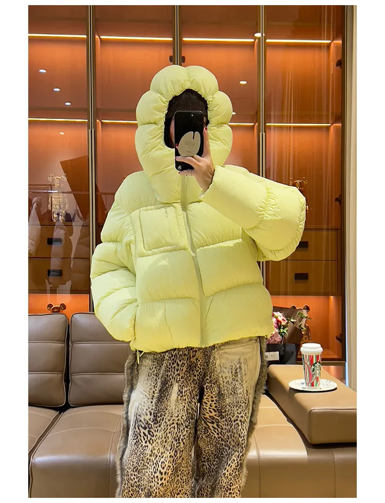 Y2K Puffer Jacket Women Loose Hooded Parkas Short Thick Warm Windproof Winter Coat Fashion Streetwear Casual Oversized Outerwear