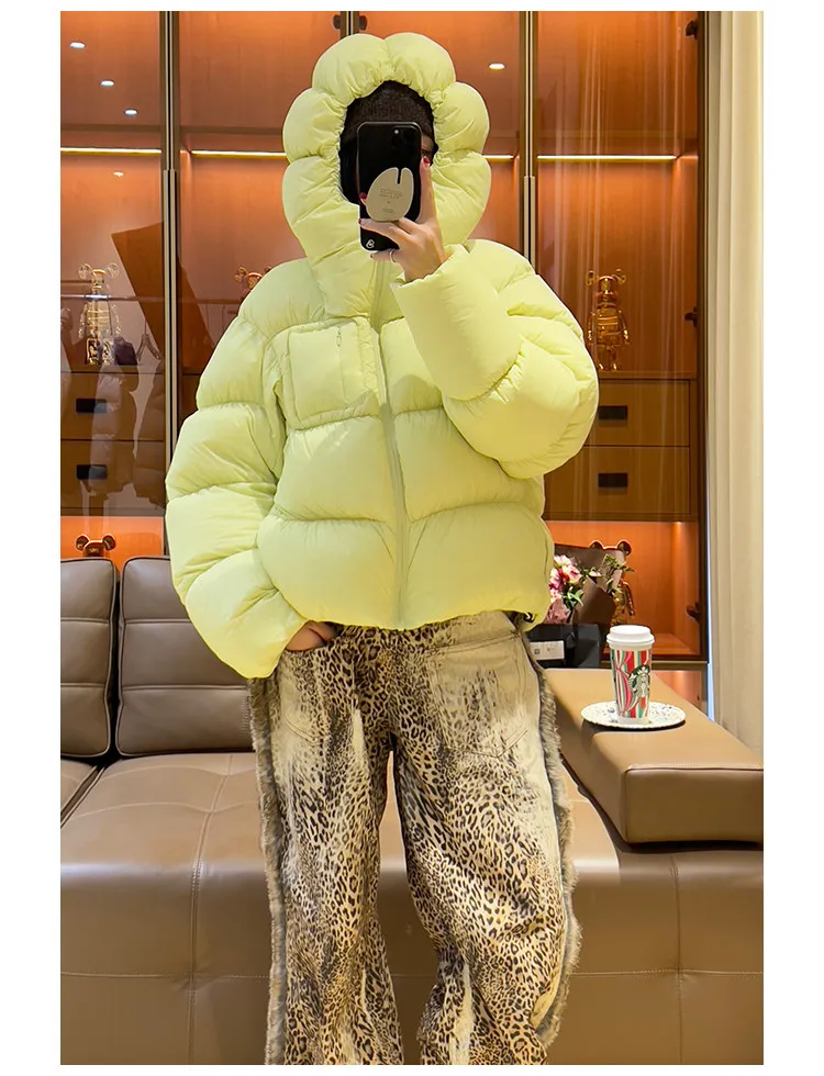 Y2K Puffer Jacket Women Loose Hooded Parkas Short Thick Warm Windproof Winter Coat Fashion Streetwear Casual Oversized Outerwear