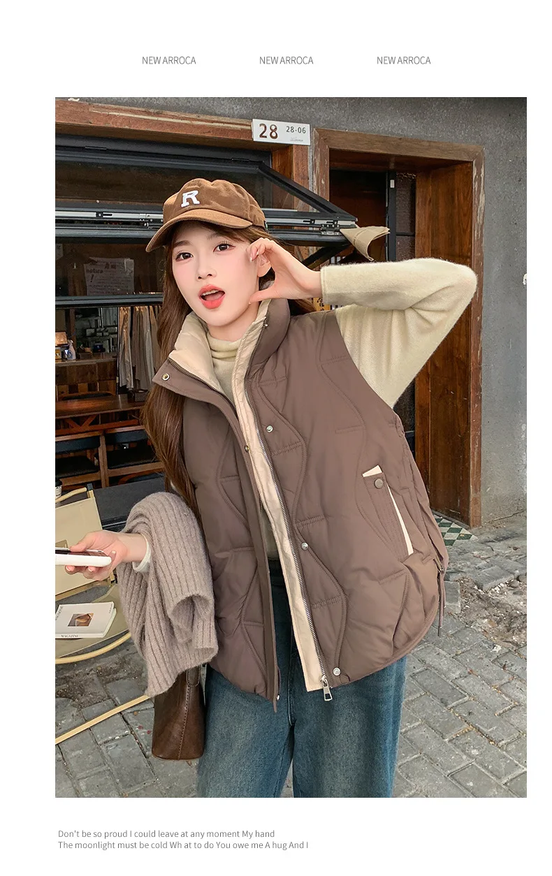 Stand Collar Quilted Puffer Vest Women Sleeveless Gilet Drawstring Hem Side Pockets Relaxed Silhouette Daily Outerwear Trendy