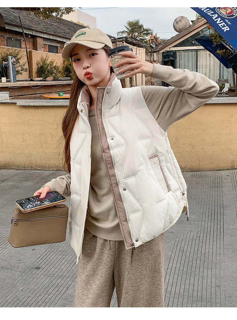 Stand Collar Quilted Puffer Vest Women Sleeveless Gilet Drawstring Hem Side Pockets Relaxed Silhouette Daily Outerwear Trendy