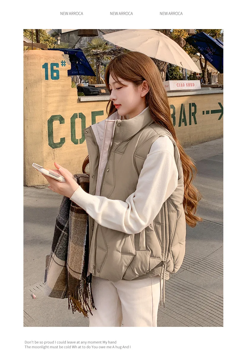 Stand Collar Quilted Puffer Vest Women Sleeveless Gilet Drawstring Hem Side Pockets Relaxed Silhouette Daily Outerwear Trendy