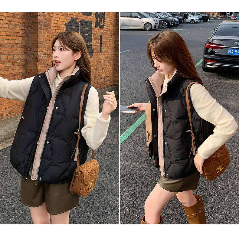 Stand Collar Quilted Puffer Vest Women Sleeveless Gilet Drawstring Hem Side Pockets Relaxed Silhouette Daily Outerwear Trendy