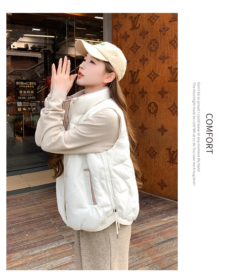 Stand Collar Quilted Puffer Vest Women Sleeveless Gilet Drawstring Hem Side Pockets Relaxed Silhouette Daily Outerwear Trendy