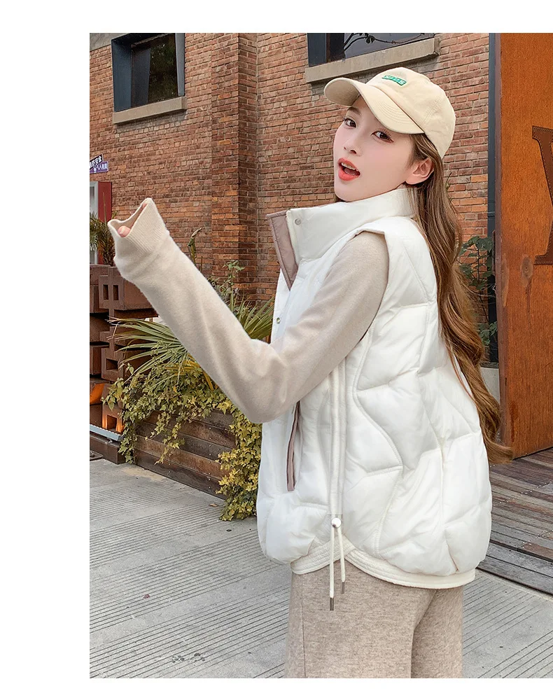 Stand Collar Quilted Puffer Vest Women Sleeveless Gilet Drawstring Hem Side Pockets Relaxed Silhouette Daily Outerwear Trendy