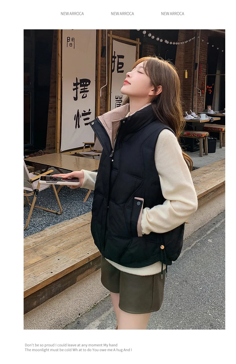 Stand Collar Quilted Puffer Vest Women Sleeveless Gilet Drawstring Hem Side Pockets Relaxed Silhouette Daily Outerwear Trendy