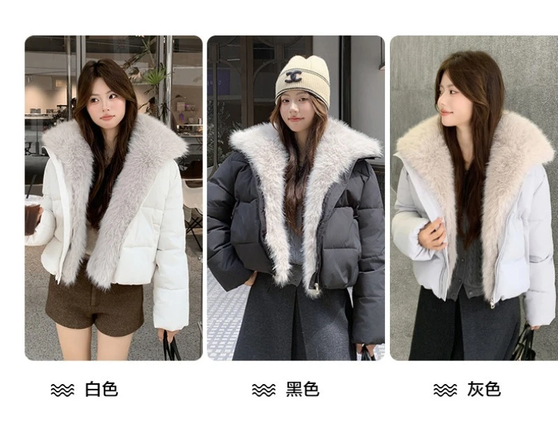 2026 Fashion Big Fur Collar Down Cotton-padded Jacket Women's Winter Short Coat Thicken Warm Parka Student Loose Bread Outerwear