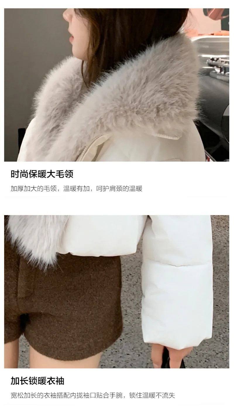 2026 Fashion Big Fur Collar Down Cotton-padded Jacket Women's Winter Short Coat Thicken Warm Parka Student Loose Bread Outerwear