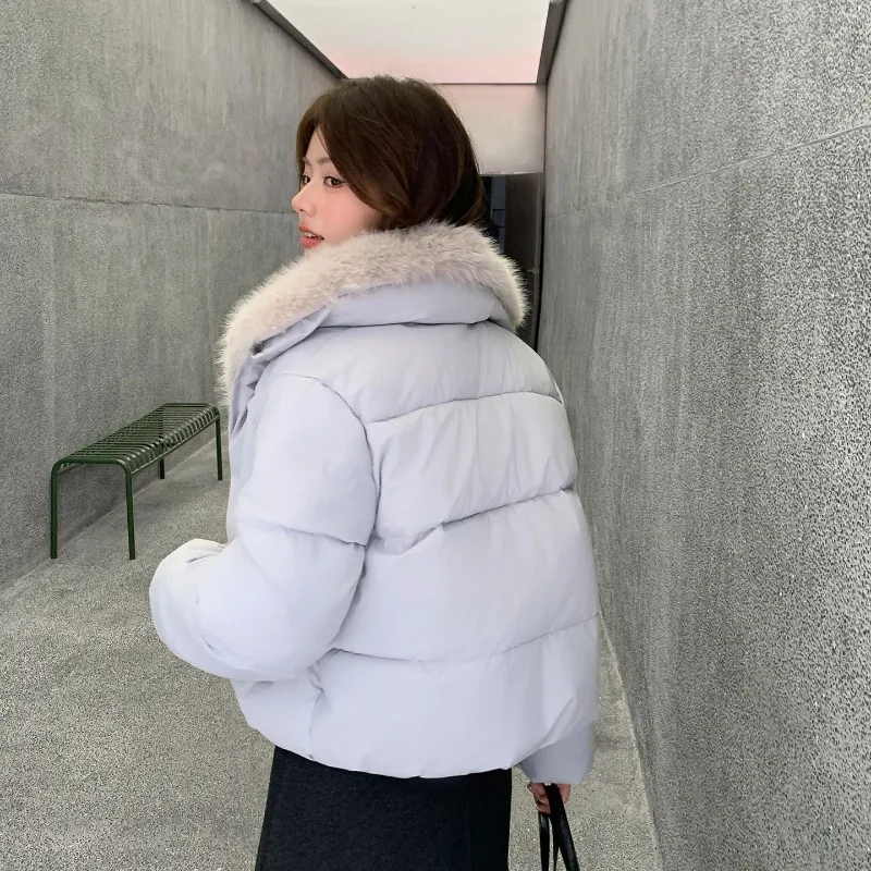 2026 Fashion Big Fur Collar Down Cotton-padded Jacket Women's Winter Short Coat Thicken Warm Parka Student Loose Bread Outerwear