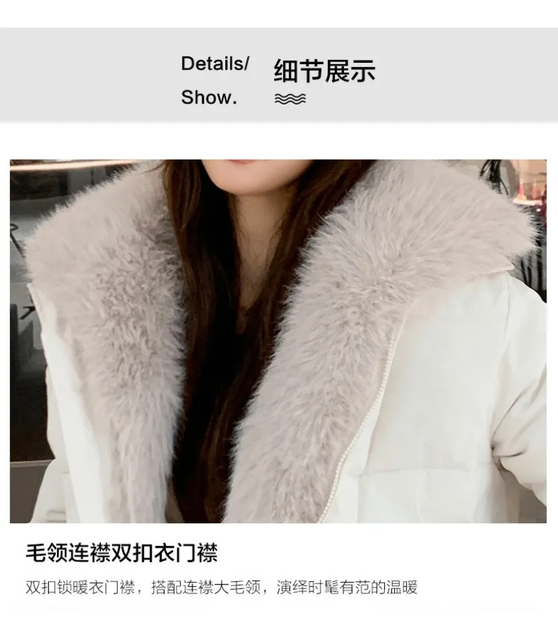 2026 Fashion Big Fur Collar Down Cotton-padded Jacket Women's Winter Short Coat Thicken Warm Parka Student Loose Bread Outerwear