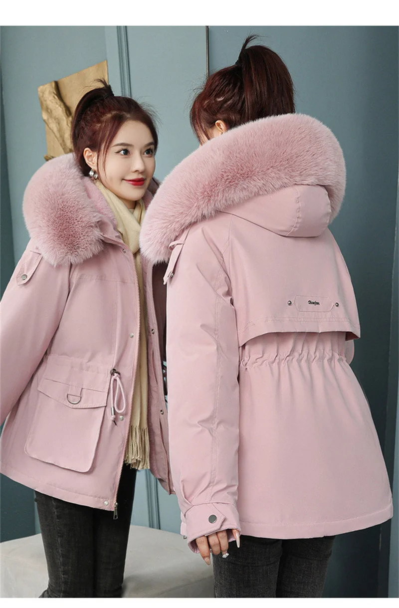 New Winter Jacket Women Parka Fashion Long Coat Wool Liner Hooded Parkas Slim With Fur Collar Warm Snow Wear Padded Clothes