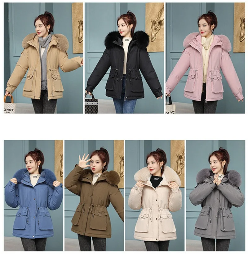 New Winter Jacket Women Parka Fashion Long Coat Wool Liner Hooded Parkas Slim With Fur Collar Warm Snow Wear Padded Clothes