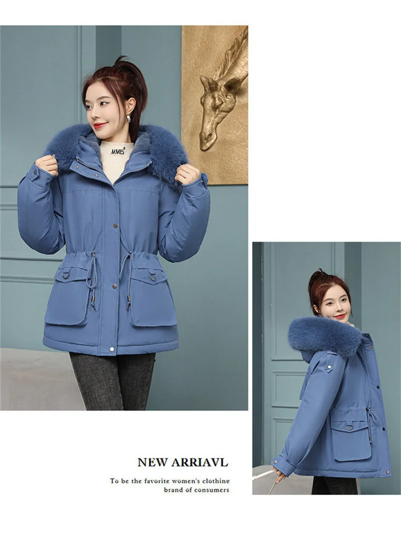 New Winter Jacket Women Parka Fashion Long Coat Wool Liner Hooded Parkas Slim With Fur Collar Warm Snow Wear Padded Clothes