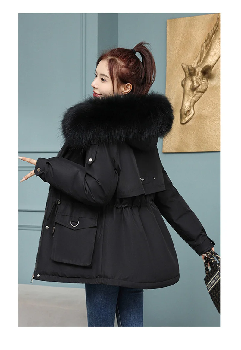 New Winter Jacket Women Parka Fashion Long Coat Wool Liner Hooded Parkas Slim With Fur Collar Warm Snow Wear Padded Clothes