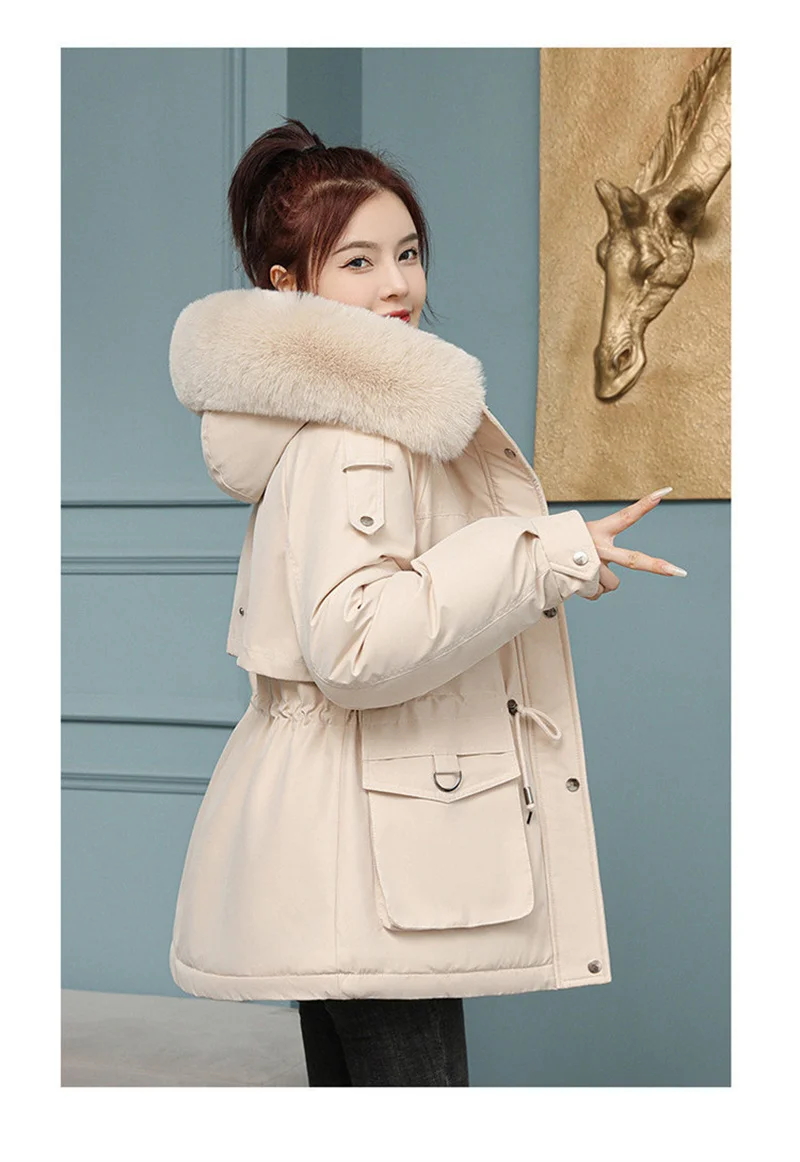 New Winter Jacket Women Parka Fashion Long Coat Wool Liner Hooded Parkas Slim With Fur Collar Warm Snow Wear Padded Clothes