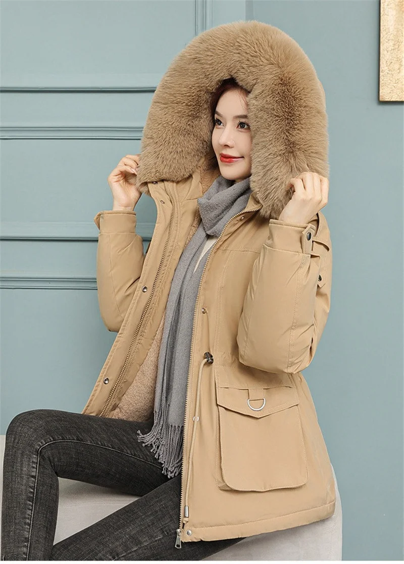 New Winter Jacket Women Parka Fashion Long Coat Wool Liner Hooded Parkas Slim With Fur Collar Warm Snow Wear Padded Clothes