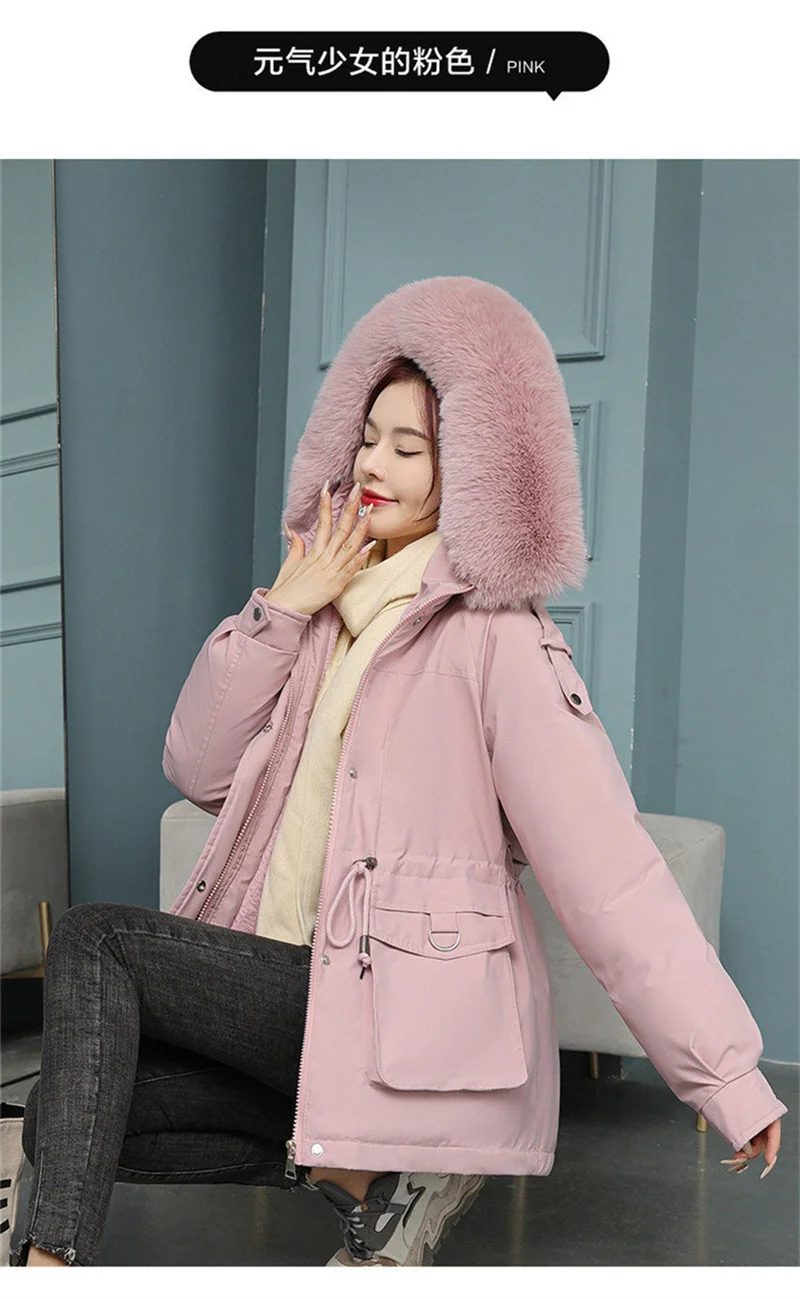 New Winter Jacket Women Parka Fashion Long Coat Wool Liner Hooded Parkas Slim With Fur Collar Warm Snow Wear Padded Clothes