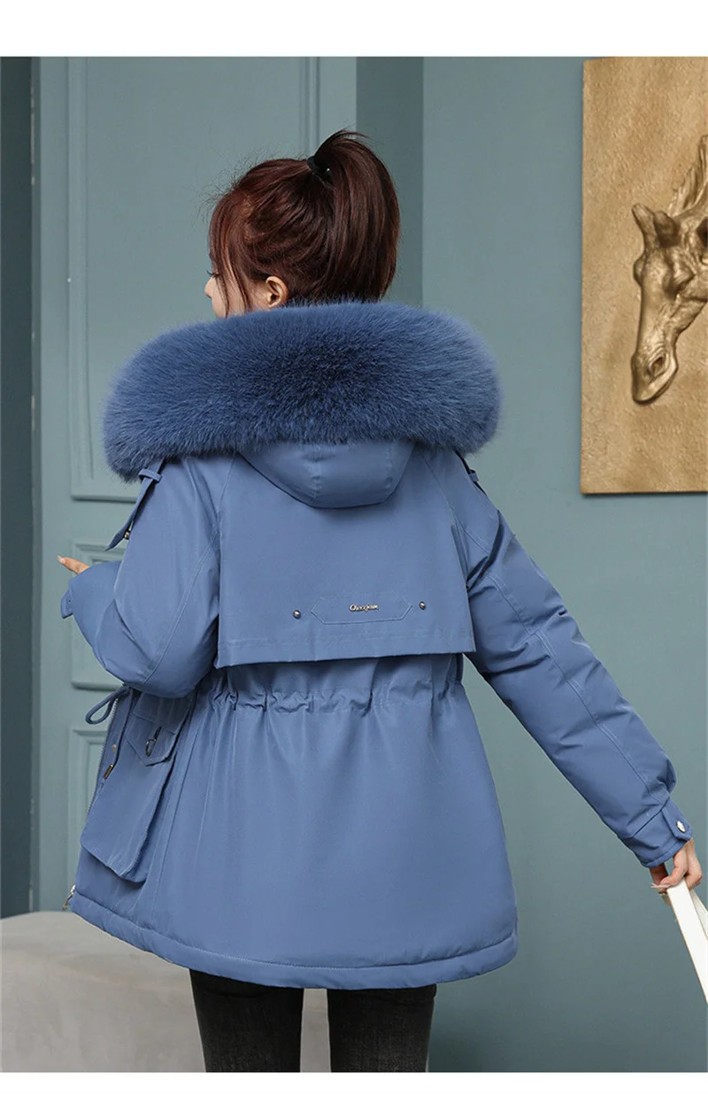 New Winter Jacket Women Parka Fashion Long Coat Wool Liner Hooded Parkas Slim With Fur Collar Warm Snow Wear Padded Clothes