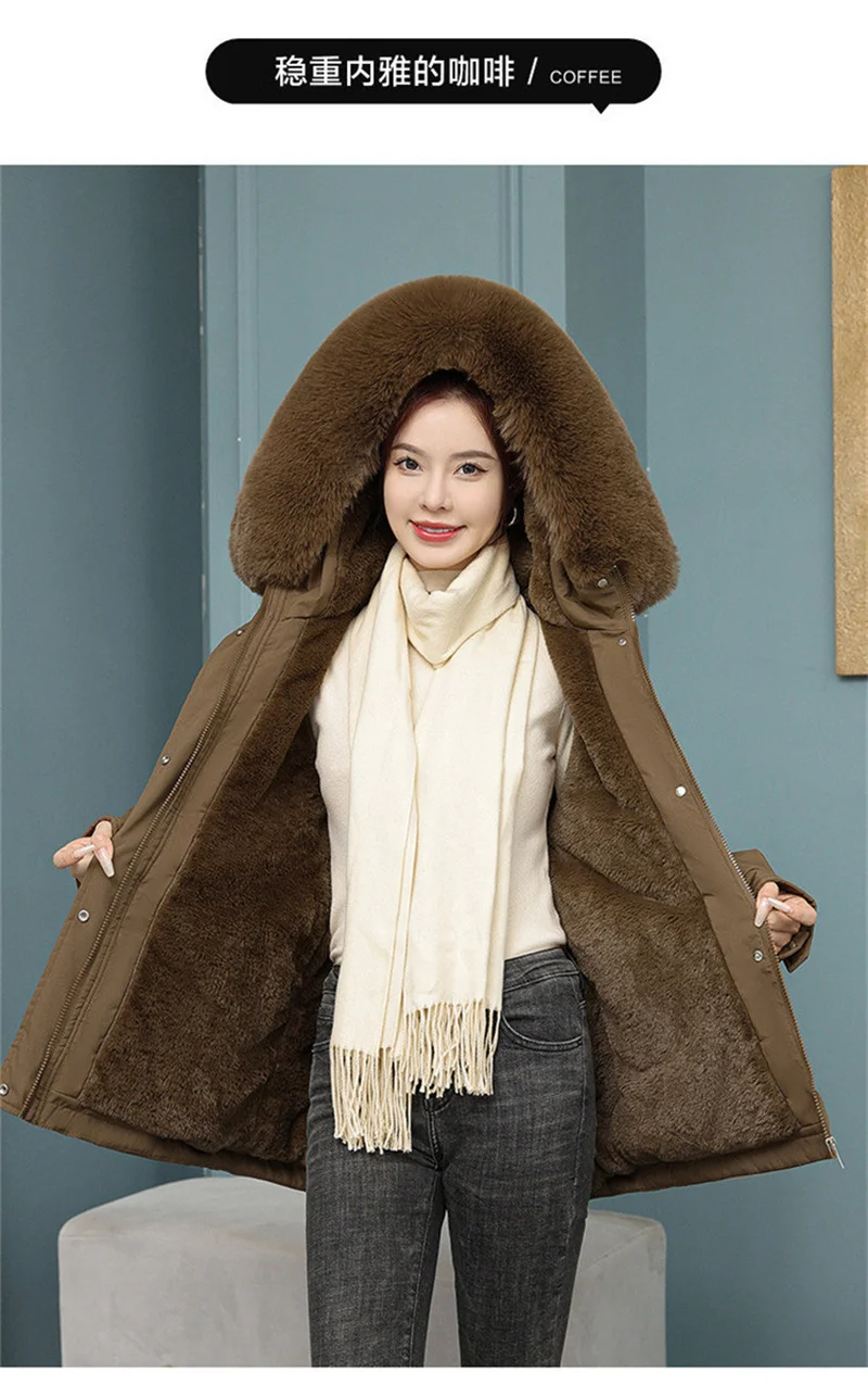 New Winter Jacket Women Parka Fashion Long Coat Wool Liner Hooded Parkas Slim With Fur Collar Warm Snow Wear Padded Clothes