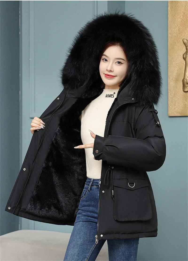 New Winter Jacket Women Parka Fashion Long Coat Wool Liner Hooded Parkas Slim With Fur Collar Warm Snow Wear Padded Clothes