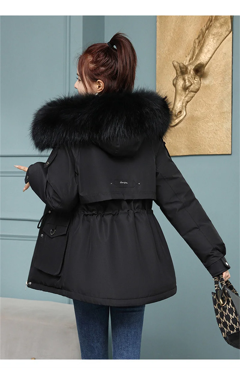 New Winter Jacket Women Parka Fashion Long Coat Wool Liner Hooded Parkas Slim With Fur Collar Warm Snow Wear Padded Clothes