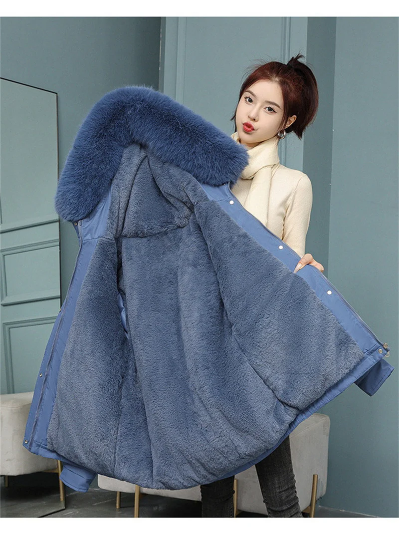 New Winter Jacket Women Parka Fashion Long Coat Wool Liner Hooded Parkas Slim With Fur Collar Warm Snow Wear Padded Clothes