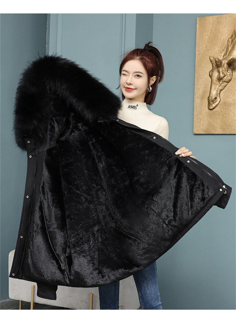 New Winter Jacket Women Parka Fashion Long Coat Wool Liner Hooded Parkas Slim With Fur Collar Warm Snow Wear Padded Clothes