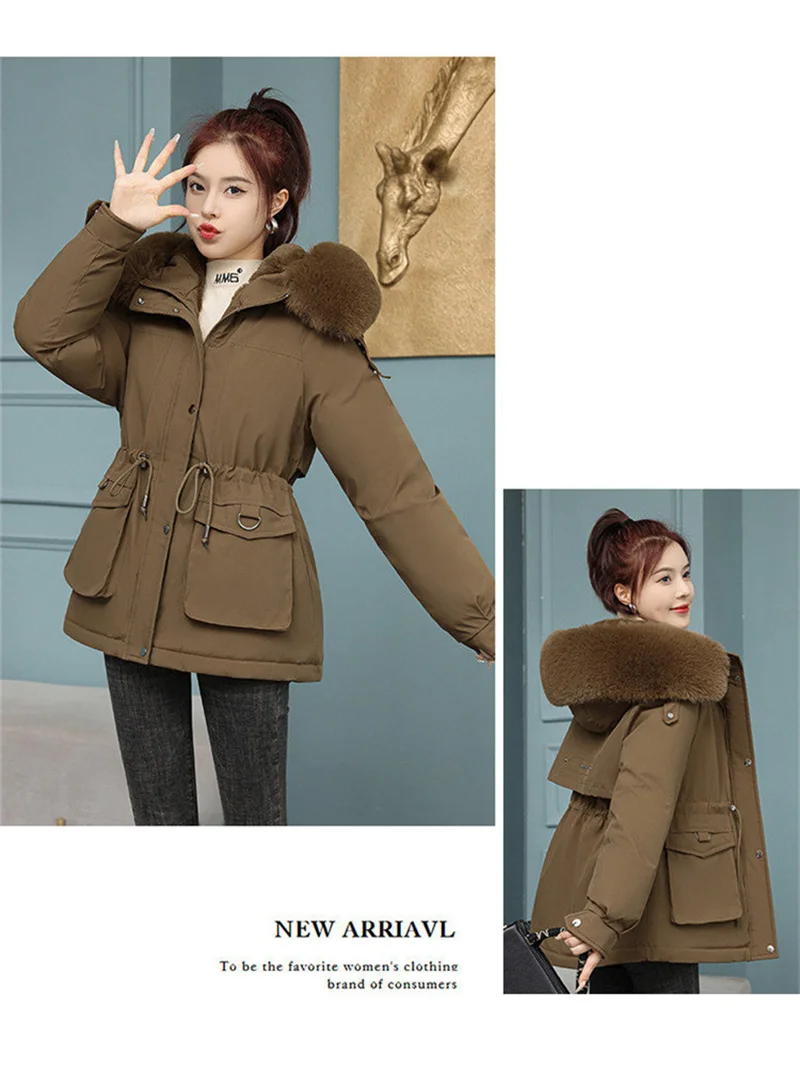 New Winter Jacket Women Parka Fashion Long Coat Wool Liner Hooded Parkas Slim With Fur Collar Warm Snow Wear Padded Clothes