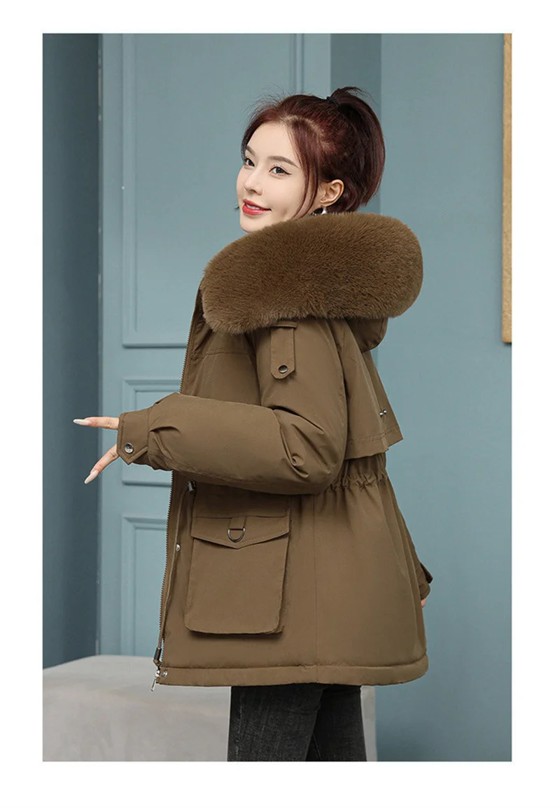 New Winter Jacket Women Parka Fashion Long Coat Wool Liner Hooded Parkas Slim With Fur Collar Warm Snow Wear Padded Clothes