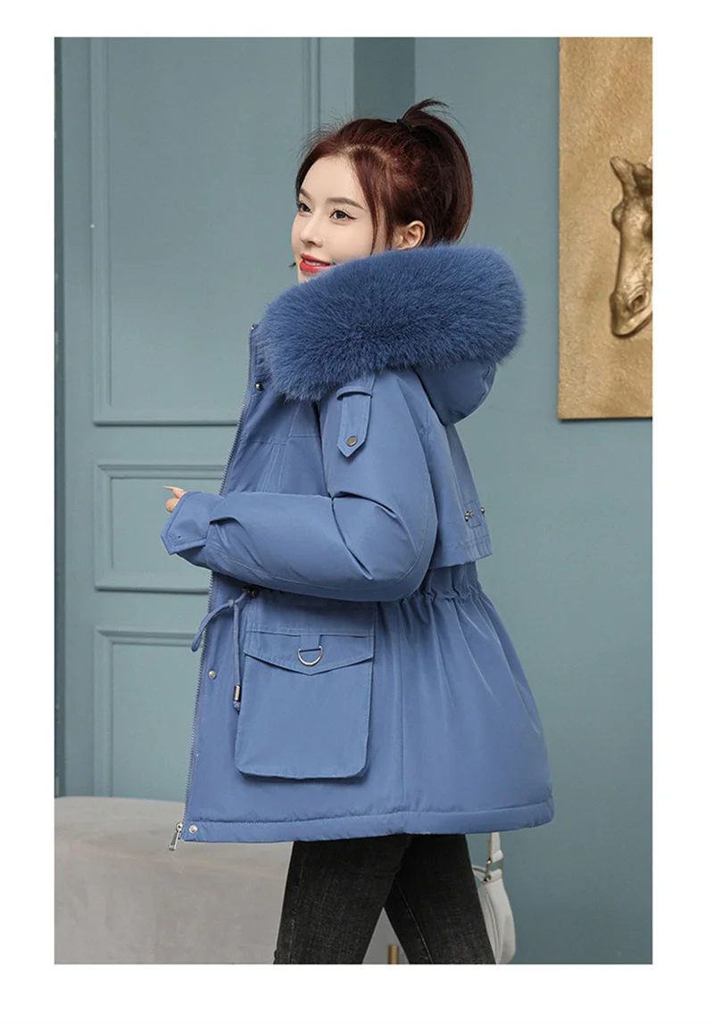 New Winter Jacket Women Parka Fashion Long Coat Wool Liner Hooded Parkas Slim With Fur Collar Warm Snow Wear Padded Clothes