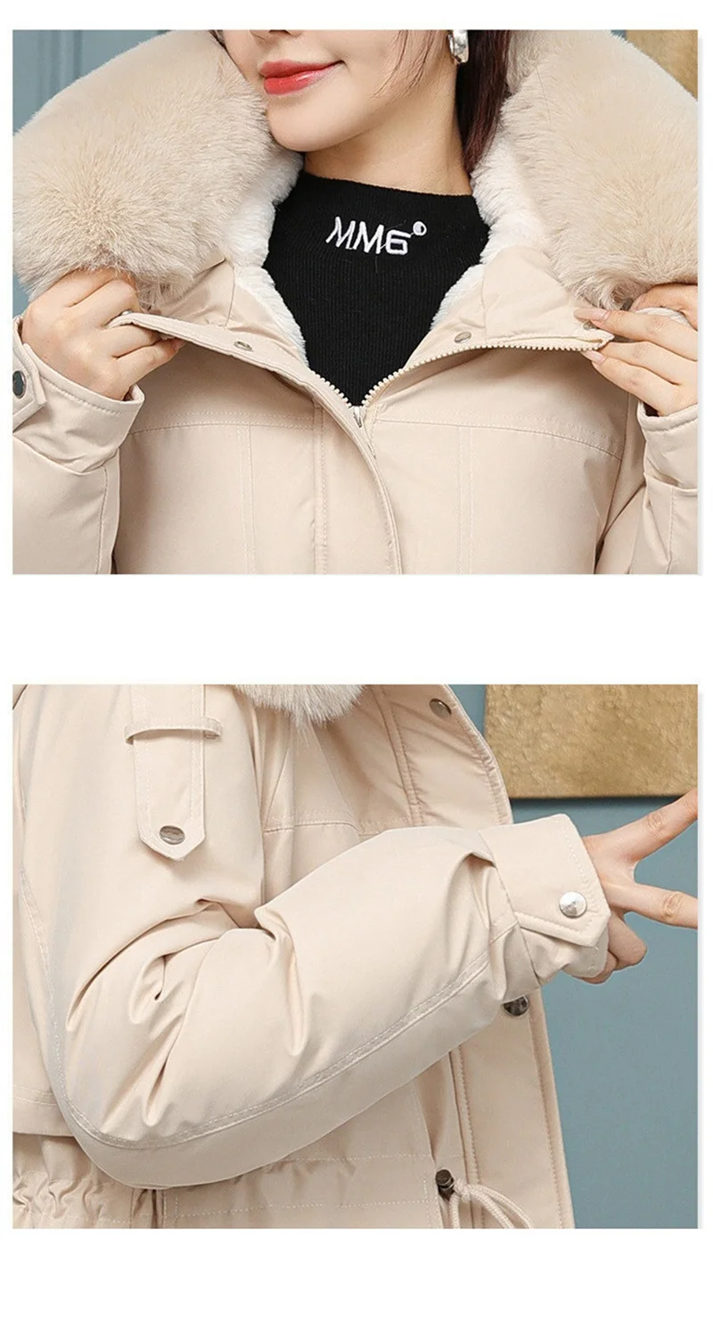 New Winter Jacket Women Parka Fashion Long Coat Wool Liner Hooded Parkas Slim With Fur Collar Warm Snow Wear Padded Clothes