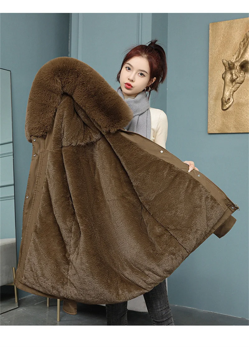 New Winter Jacket Women Parka Fashion Long Coat Wool Liner Hooded Parkas Slim With Fur Collar Warm Snow Wear Padded Clothes