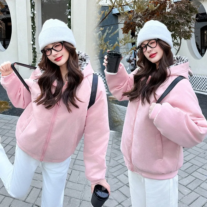 Winter Women Parkas Suede Leopard Print Cotton Padded Jacket New Thick Warm Hooded Cotton Clothes Female Outerwear Student Coat