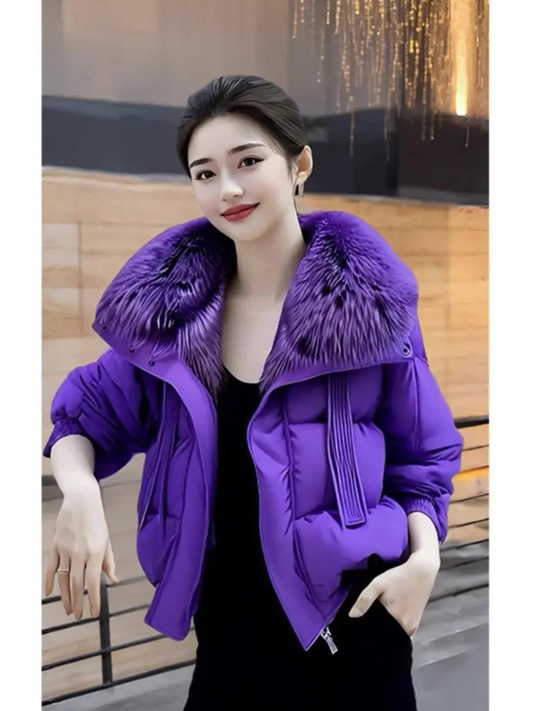 2025 Womens High-grade Purple Warm Cotton-padded Jacket Winter Unique Super Good-looking Thick Cotton-padded Jacket Women