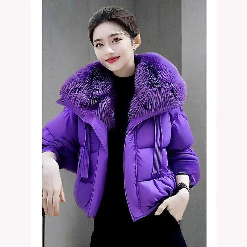 2025 Womens High-grade Purple Warm Cotton-padded Jacket Winter Unique Super Good-looking Thick Cotton-padded Jacket Women