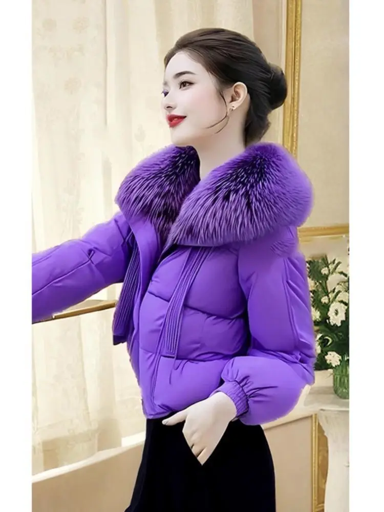 2025 Womens High-grade Purple Warm Cotton-padded Jacket Winter Unique Super Good-looking Thick Cotton-padded Jacket Women
