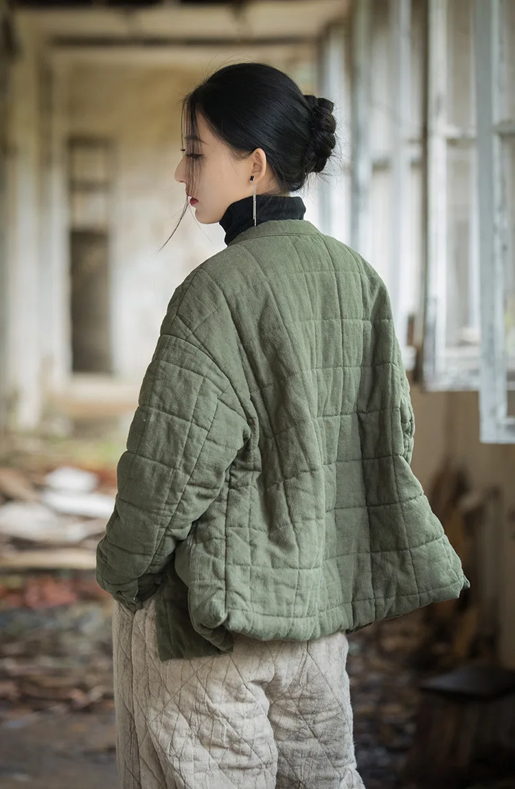 Johnature Women 2025 Winter New Ramie Cotton Parkas Stand Long Sleeve Plus Cotton Coats Warm Pockets Button Women Parkas