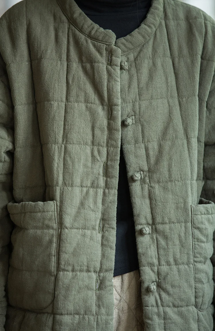 Johnature Women 2025 Winter New Ramie Cotton Parkas Stand Long Sleeve Plus Cotton Coats Warm Pockets Button Women Parkas