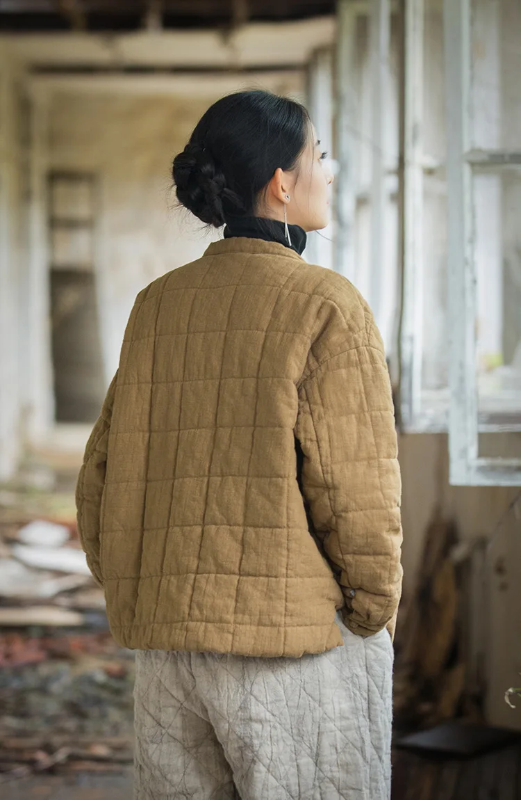 Johnature Women 2025 Winter New Ramie Cotton Parkas Stand Long Sleeve Plus Cotton Coats Warm Pockets Button Women Parkas
