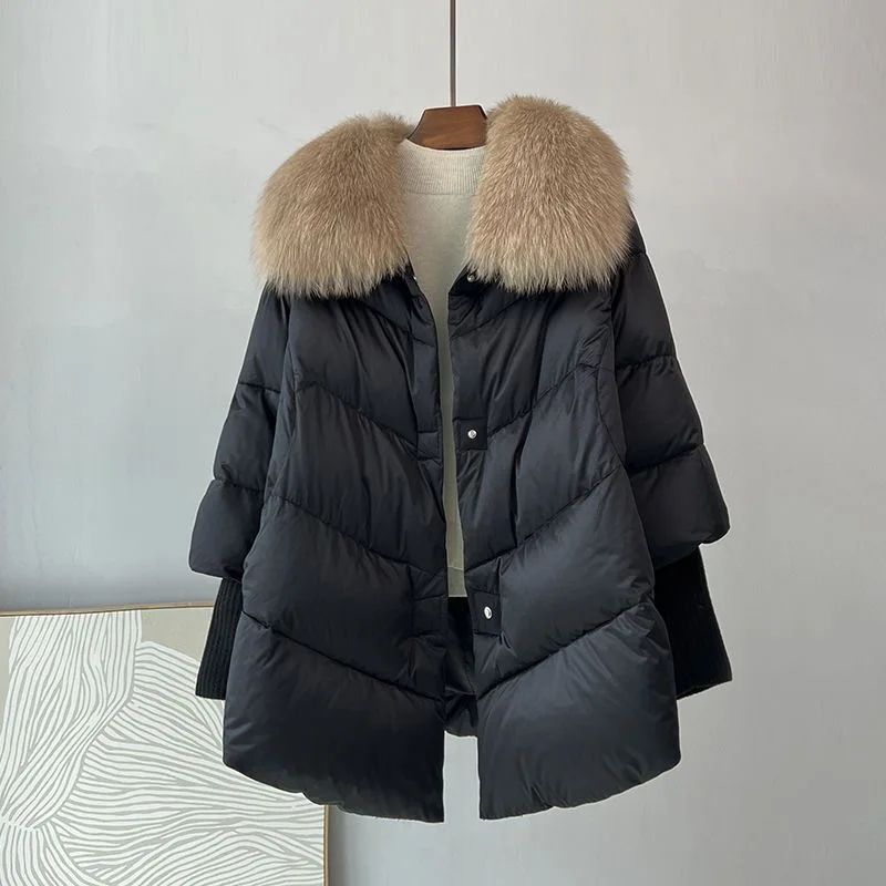 New Female Loose Outerwear Fashion Down Jacket Overcoat Women Winter Coat 90% White Duck Down Jacket With Big Woolen Collar Coat