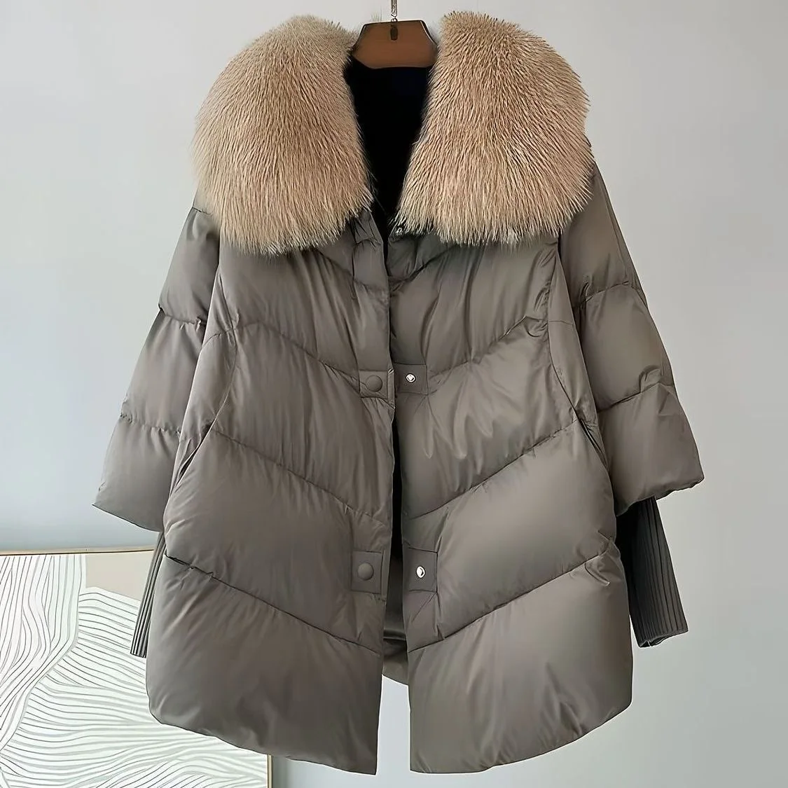 New Female Loose Outerwear Fashion Down Jacket Overcoat Women Winter Coat 90% White Duck Down Jacket With Big Woolen Collar Coat