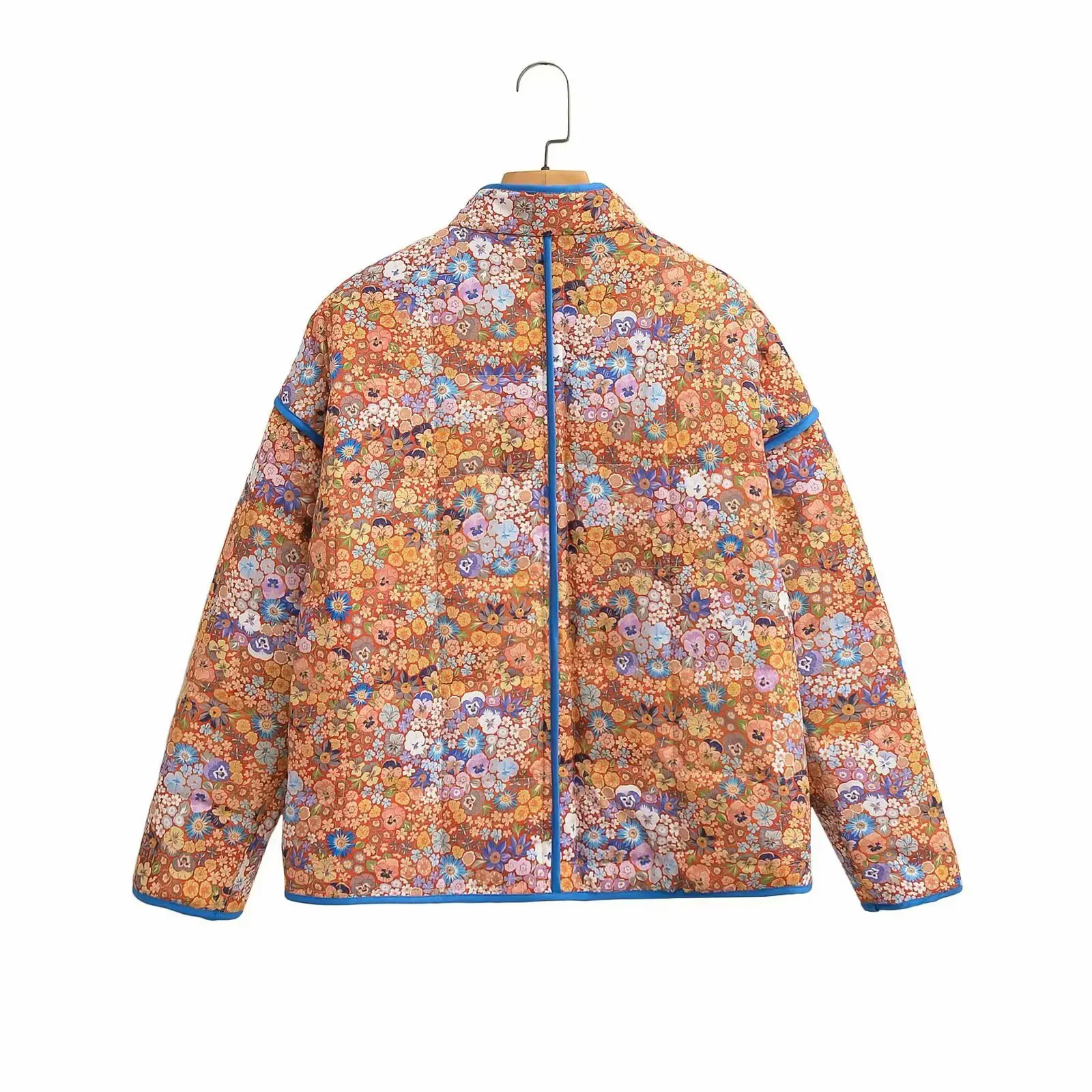 New 2026 Autumn Women's Fashion Reversible Quilted Jacket Vintage Floral Print Long Sleeve Cardigan Coat Chic Woman Streetwear