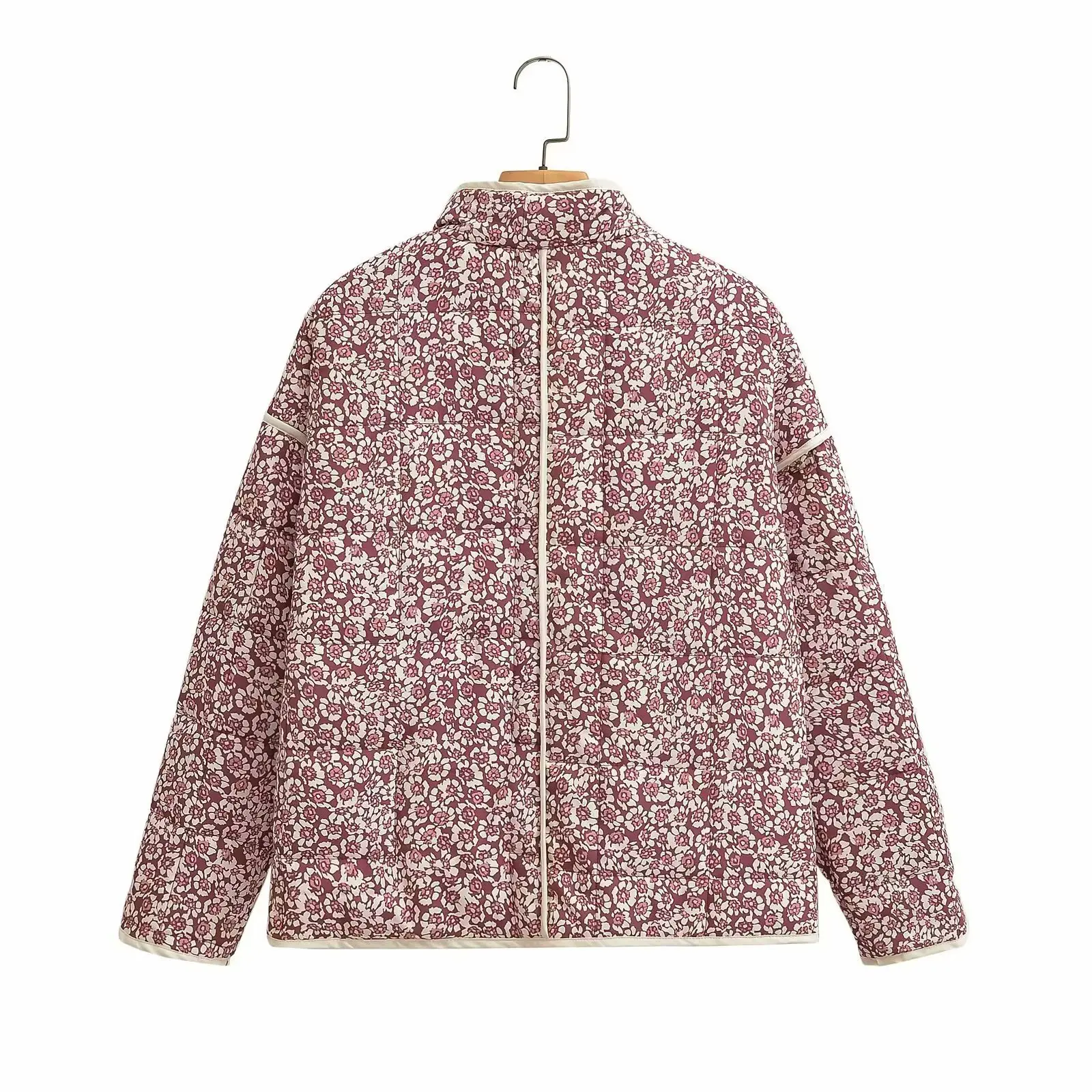 New 2026 Autumn Women's Fashion Reversible Quilted Jacket Vintage Floral Print Long Sleeve Cardigan Coat Chic Woman Streetwear