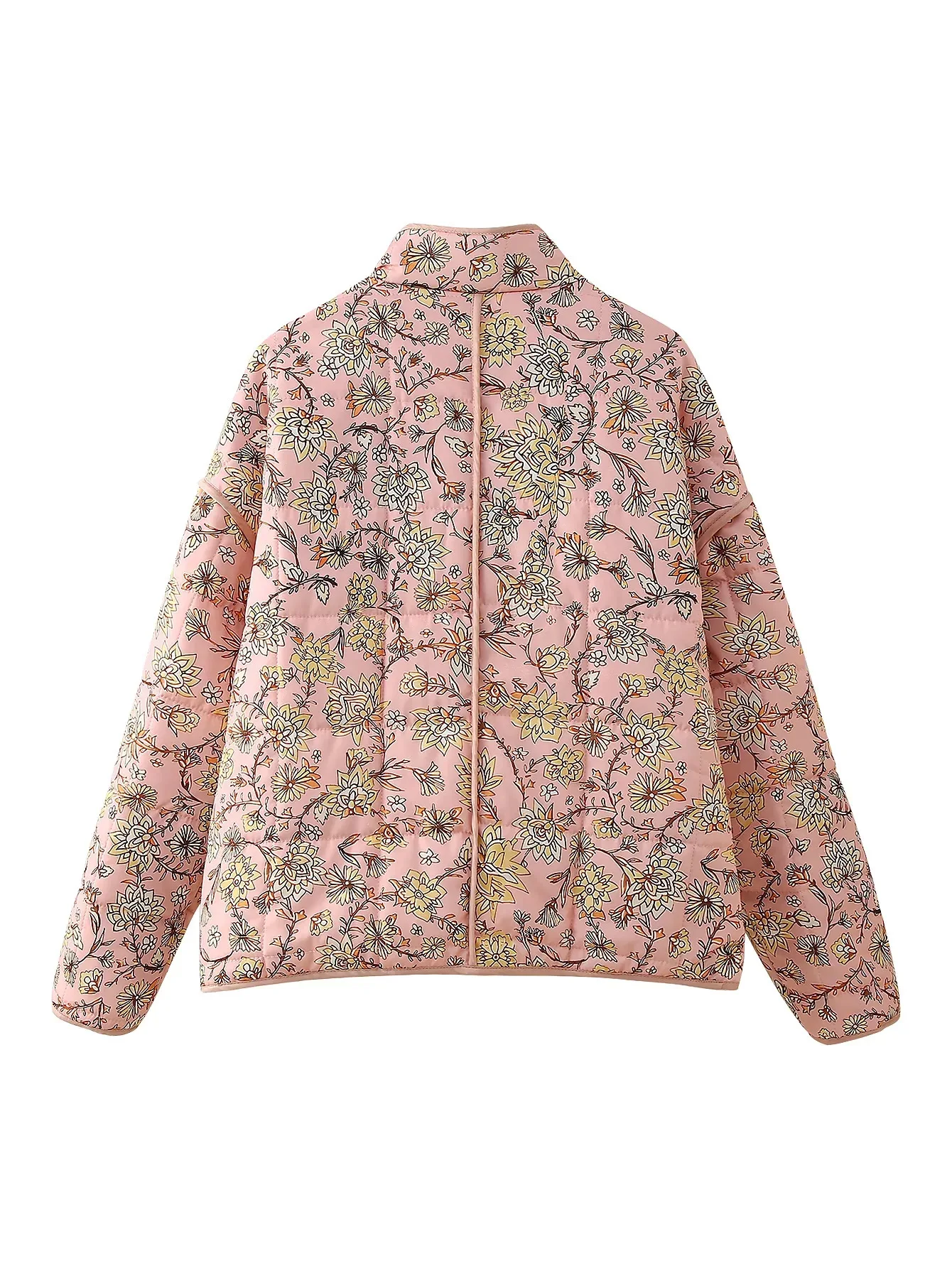 New 2026 Autumn Women's Fashion Reversible Quilted Jacket Vintage Floral Print Long Sleeve Cardigan Coat Chic Woman Streetwear