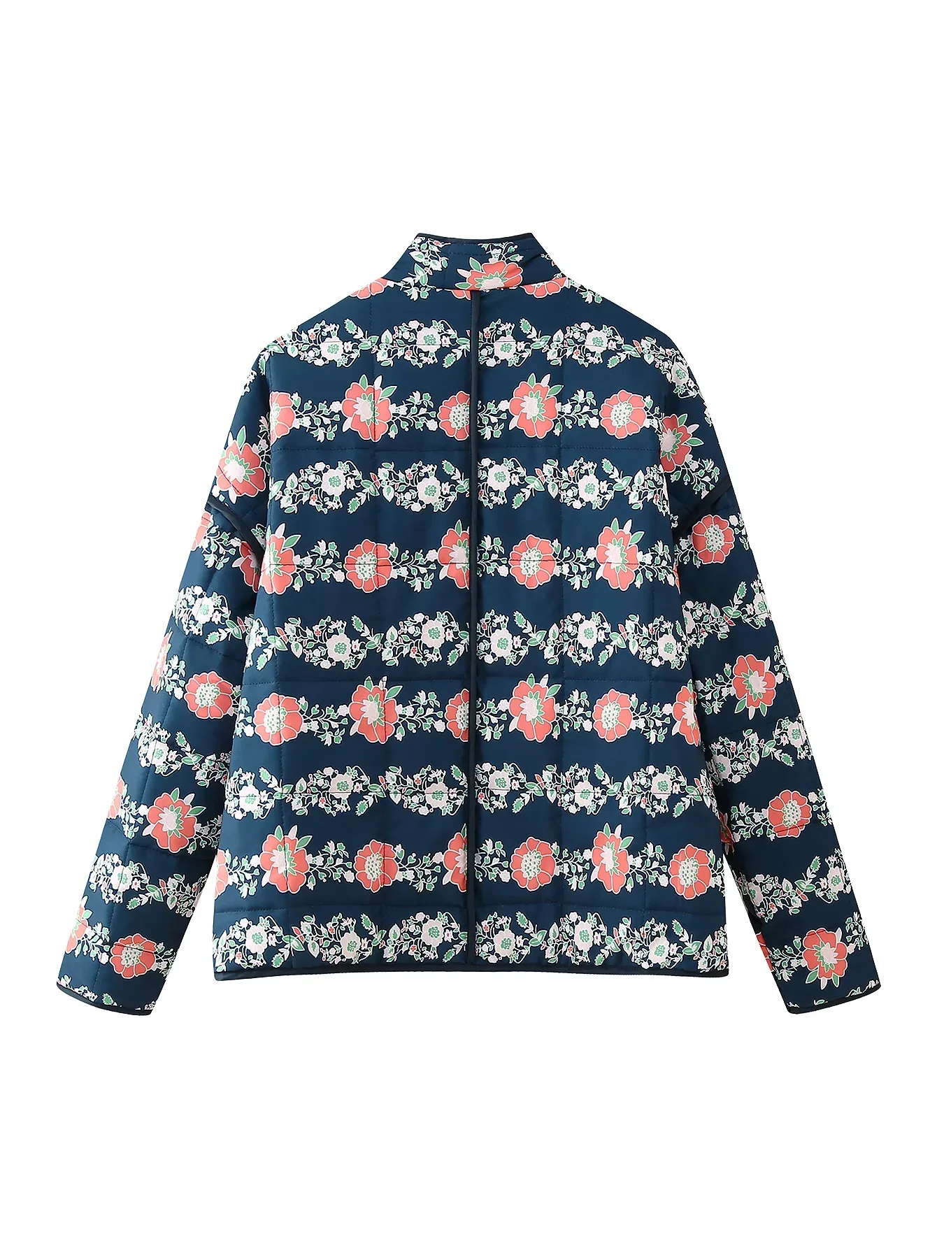 New 2026 Autumn Women's Fashion Reversible Quilted Jacket Vintage Floral Print Long Sleeve Cardigan Coat Chic Woman Streetwear