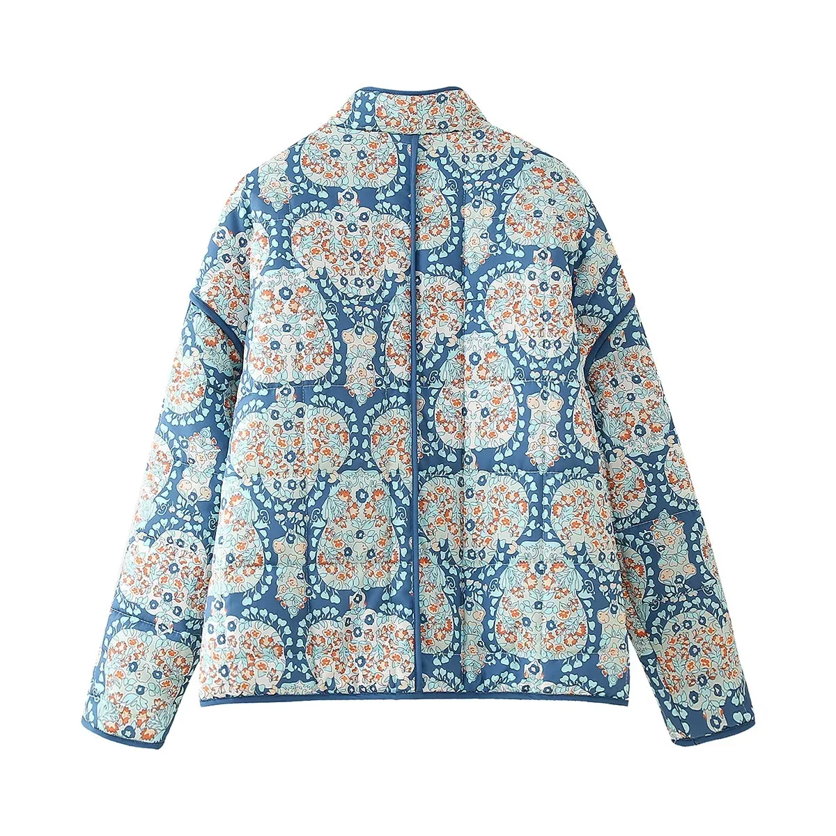 New 2026 Autumn Women's Fashion Reversible Quilted Jacket Vintage Floral Print Long Sleeve Cardigan Coat Chic Woman Streetwear