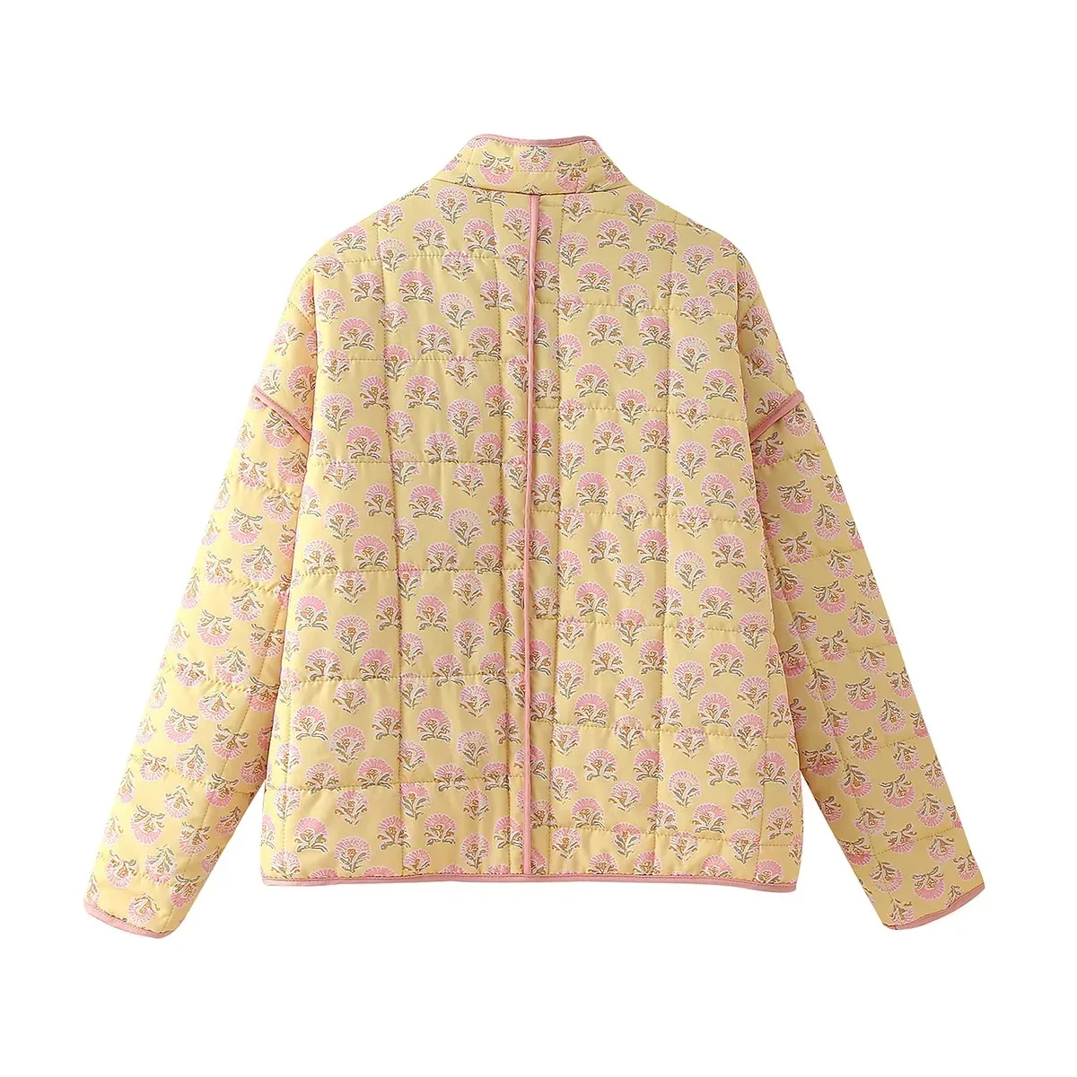 New 2026 Autumn Women's Fashion Reversible Quilted Jacket Vintage Floral Print Long Sleeve Cardigan Coat Chic Woman Streetwear
